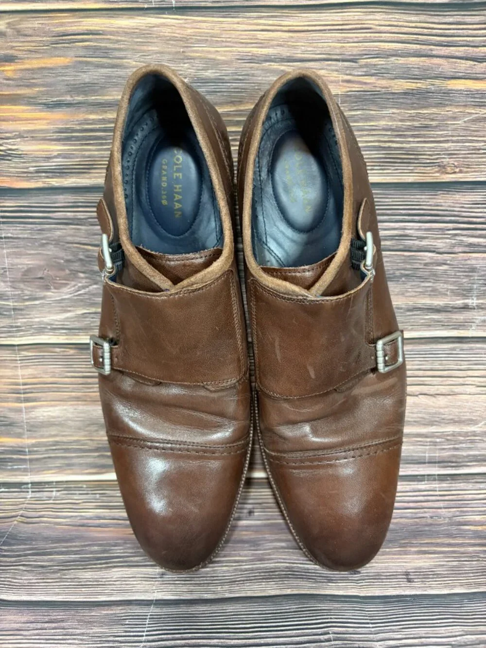 Cole Haan Men's Warner Grand Double‎ Monk Strap Brown Leather Shoes Size 11.5